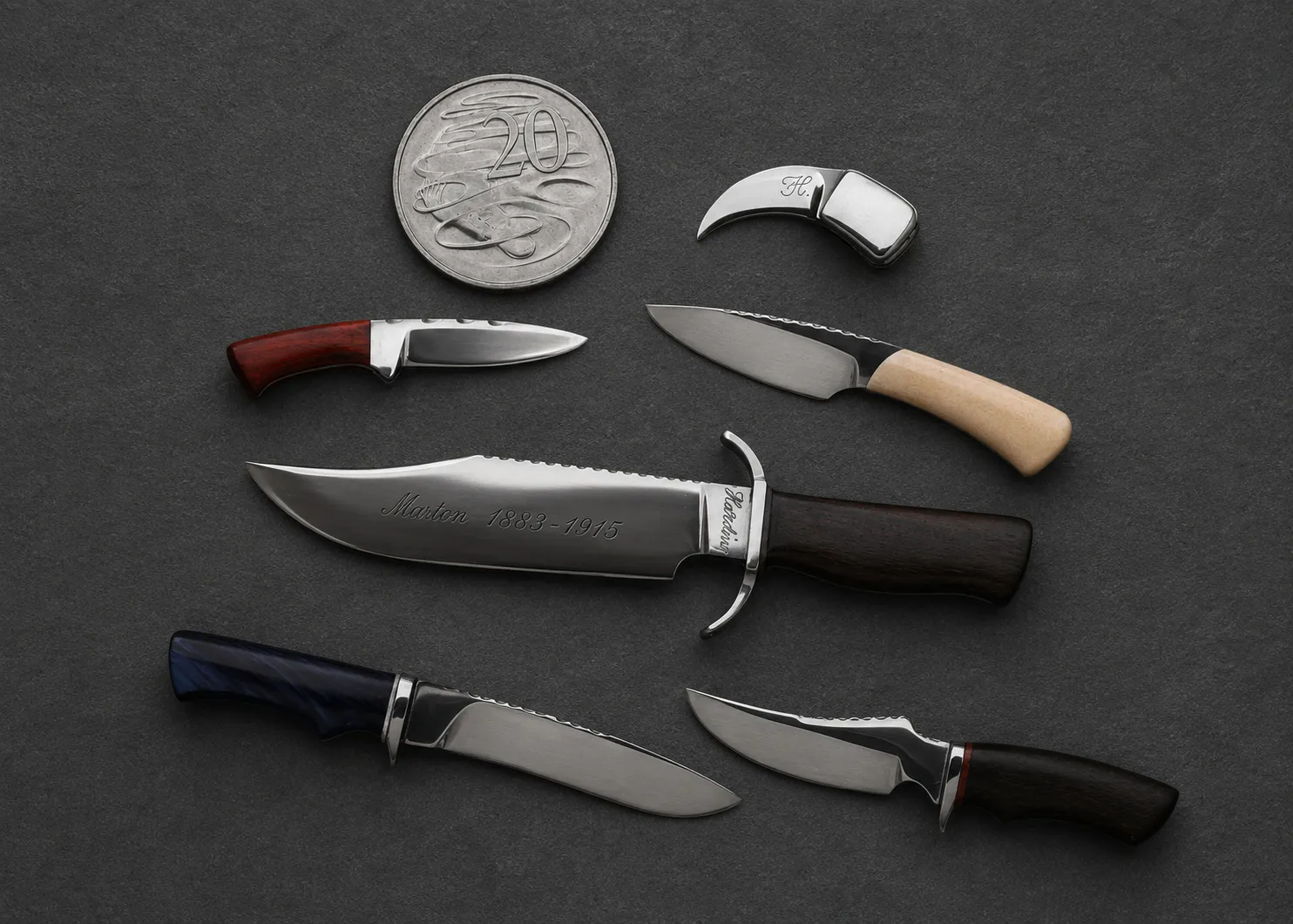 Handmade miniature knives by Lloyd Harding
