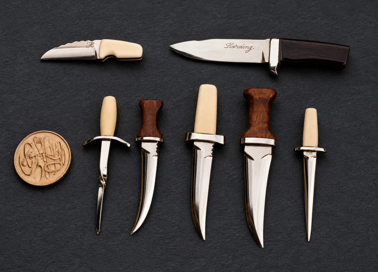 Handmade miniature knives by Lloyd Harding
